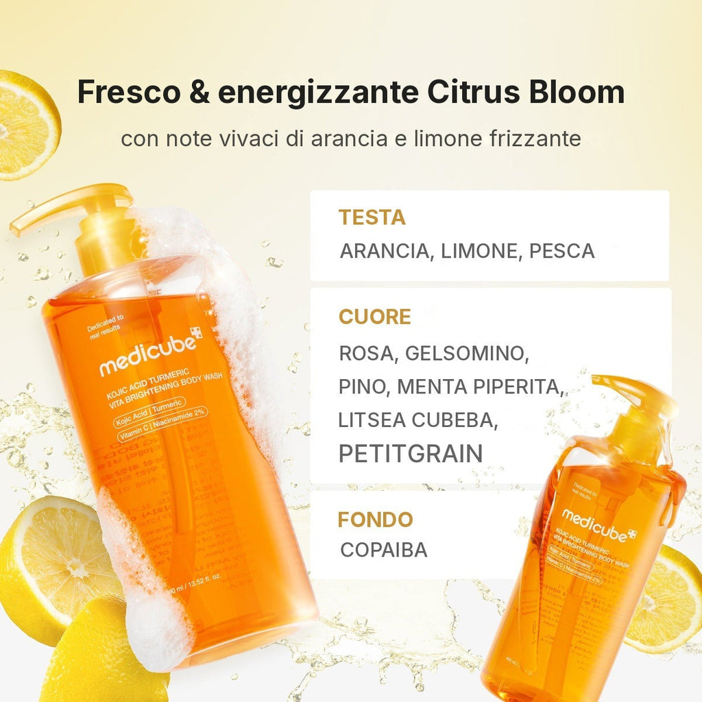 Bagnoschiuma illuminante Acido Cogico e Curcuma